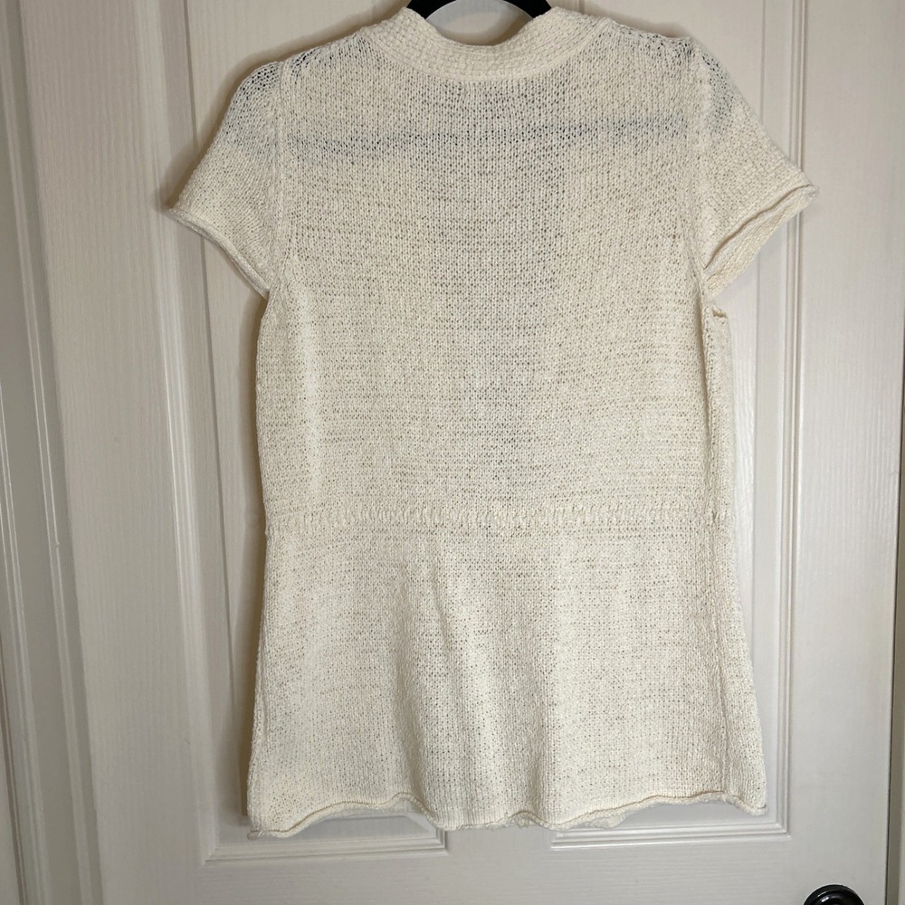 White Stag Womens Short Sleeve Knit Cardigan Ivory V-Neck Single Button - Picture 7 of 9